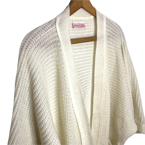 Vintage 80s Cozy Knit Open Slouchy Waffle Knit Cardigan Patch Pocket Sweater - Picture 4 of 9